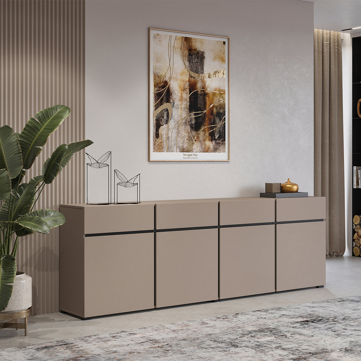 Buffet 4 portes 4 tiroirs Lilia Taupe - vue 4