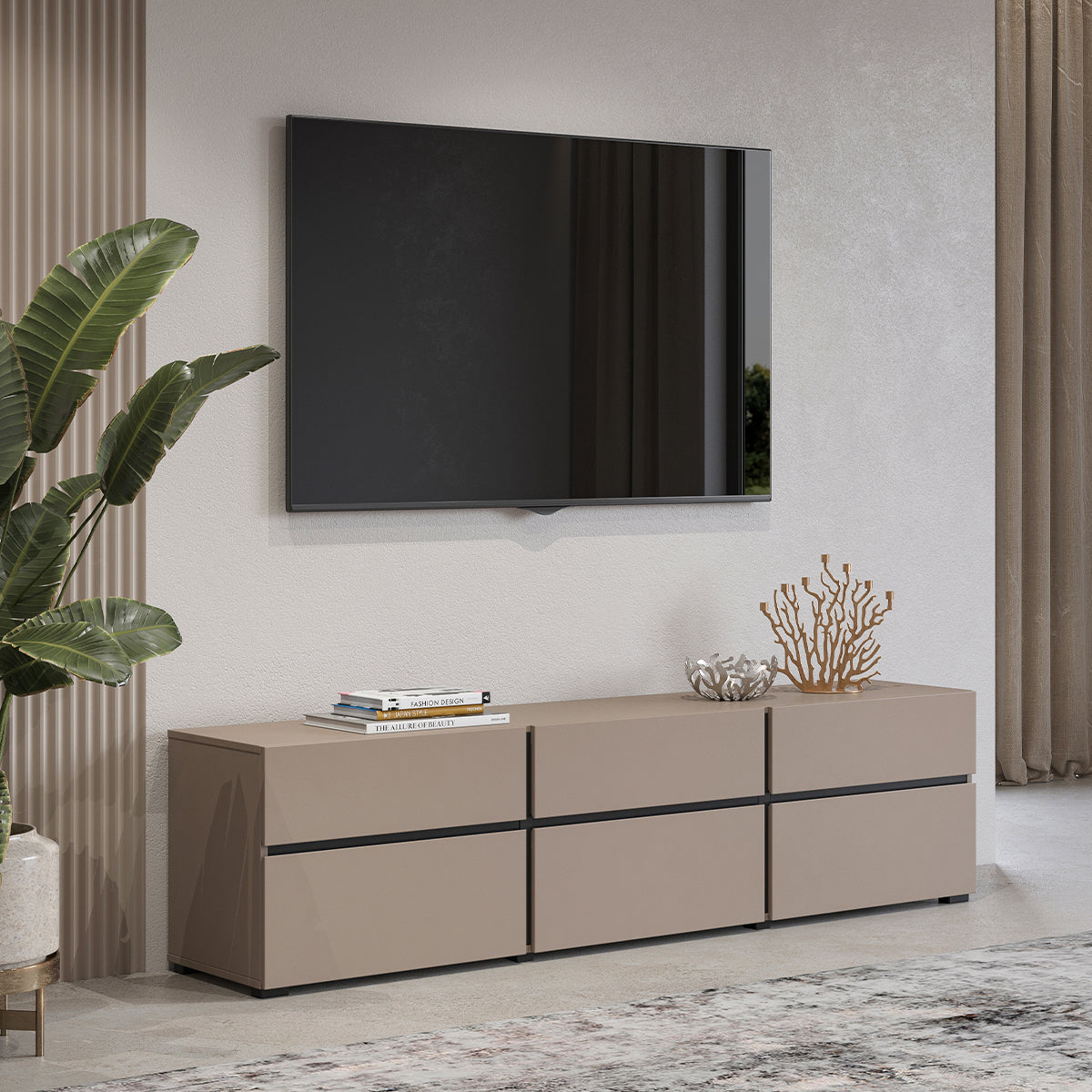 Meuble TV 3 portes 180 cm Lilia Taupe - vue 4