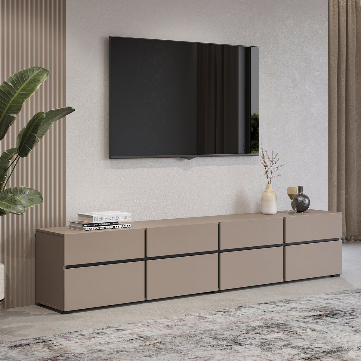 Meuble TV 4 portes 225 cm Lilia Taupe - vue 4