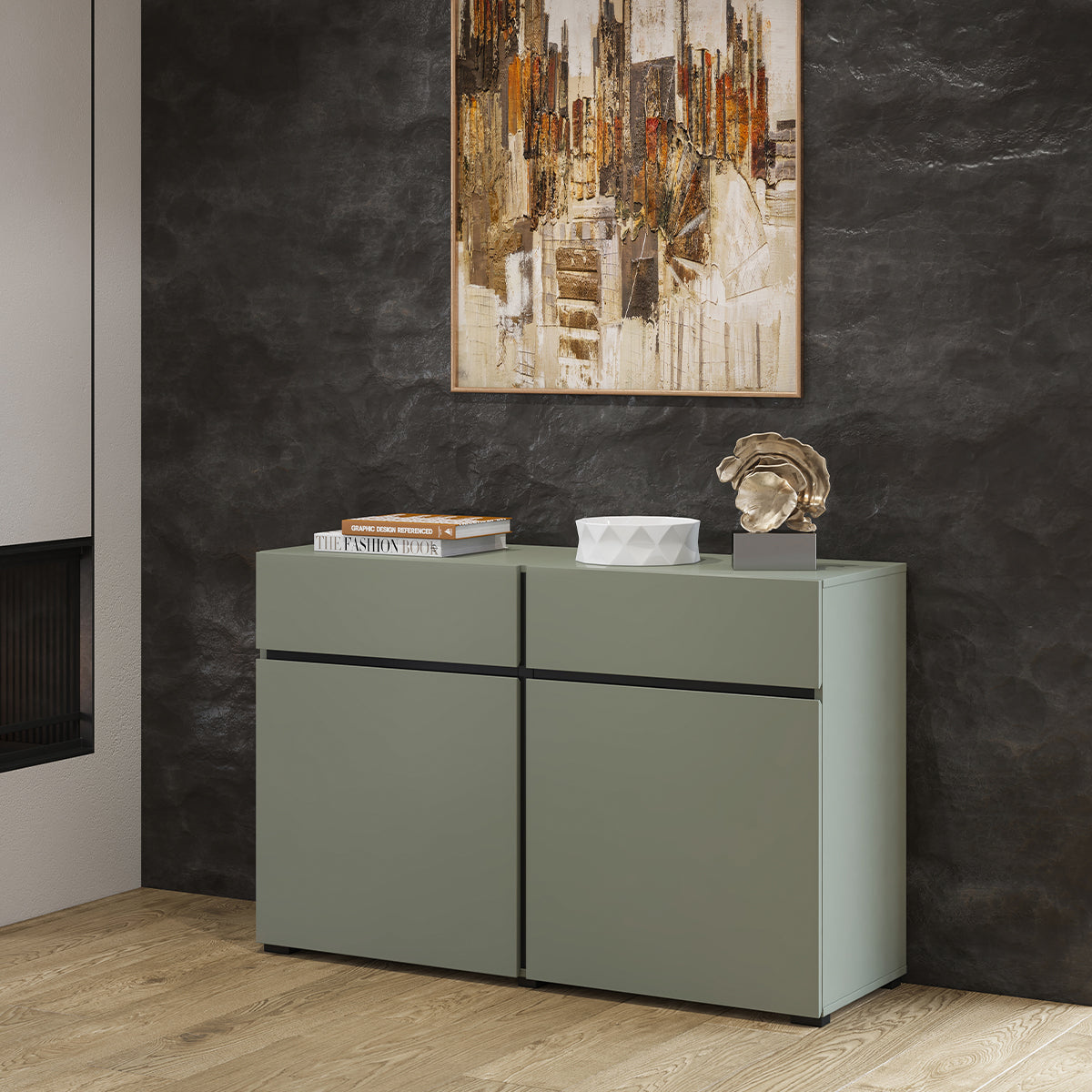 Buffet 2 portes 2 tiroirs Lilia Vert - vue 4