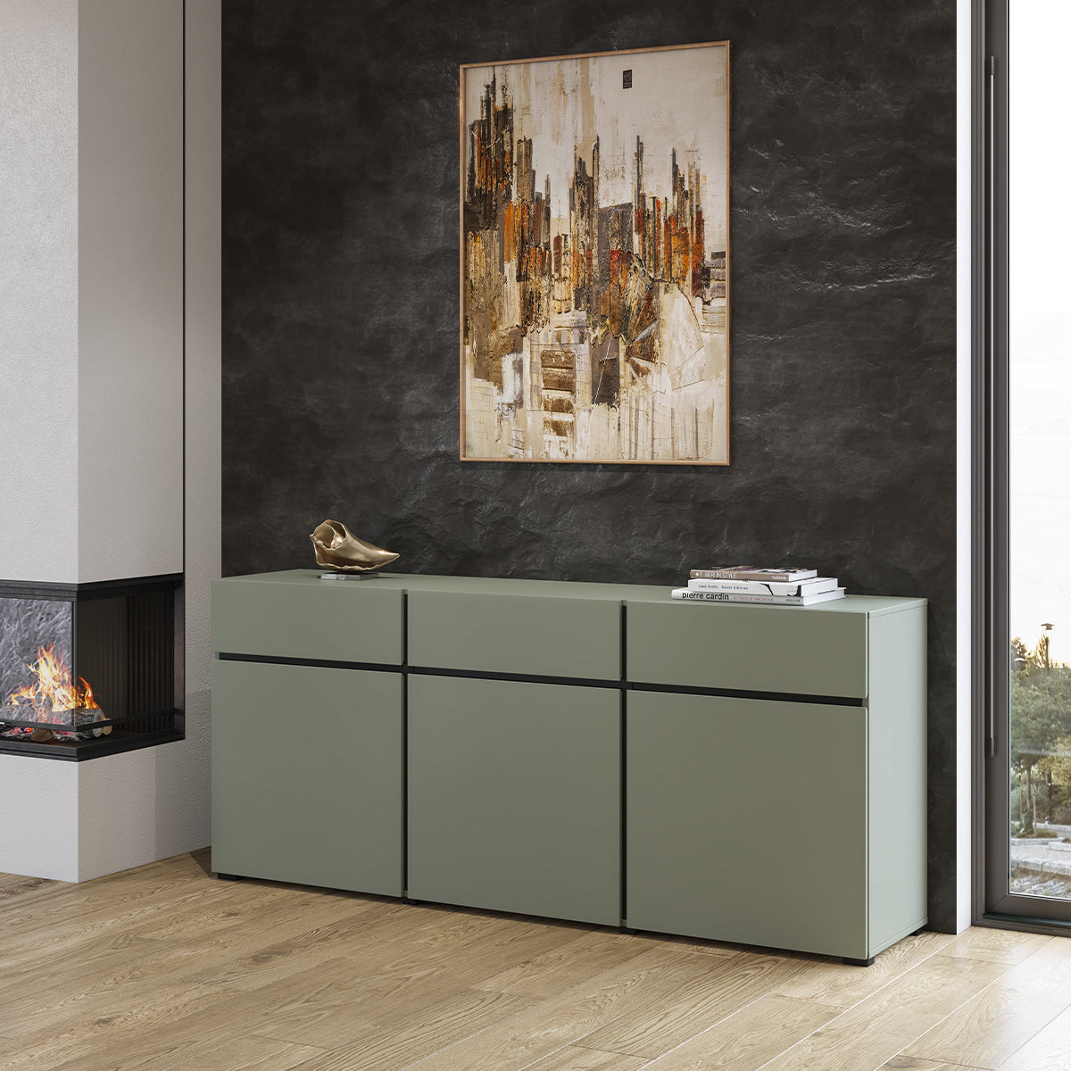Buffet 3 portes 3 tiroirs Lilia Vert - vue 4