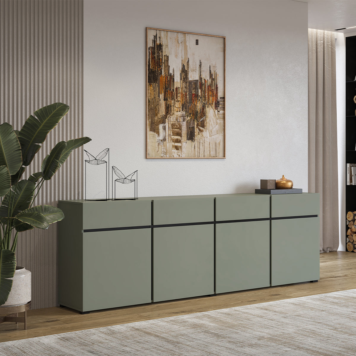 Buffet 4 portes 4 tiroirs Lilia Vert - vue 4