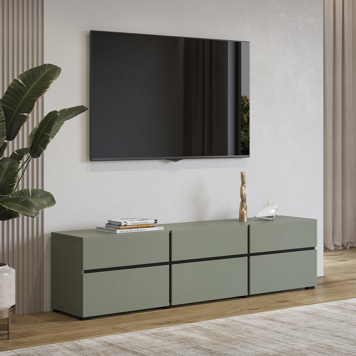Meuble TV 3 portes 180 cm Lilia Vert - vue 4