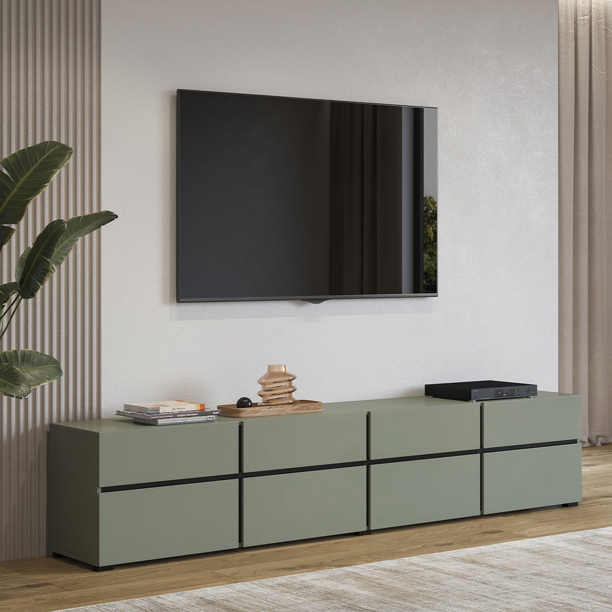 Meuble TV 4 portes 225 cm Lilia Vert - vue 4