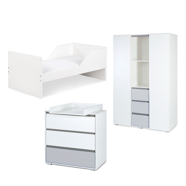 Chambre complète lit bébé évolutif - commode à langer - armoire 3 portes LittleSky by Klups Dalia - Blanc - vue 2