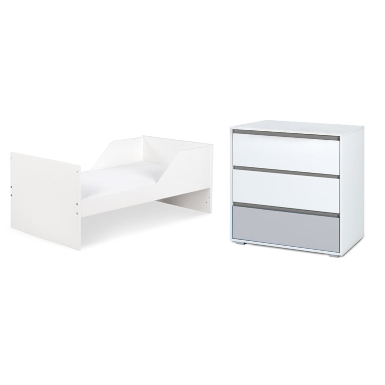 Lit bébé évolutif et commode à langer LittleSky by Klups Dalia - Blanc