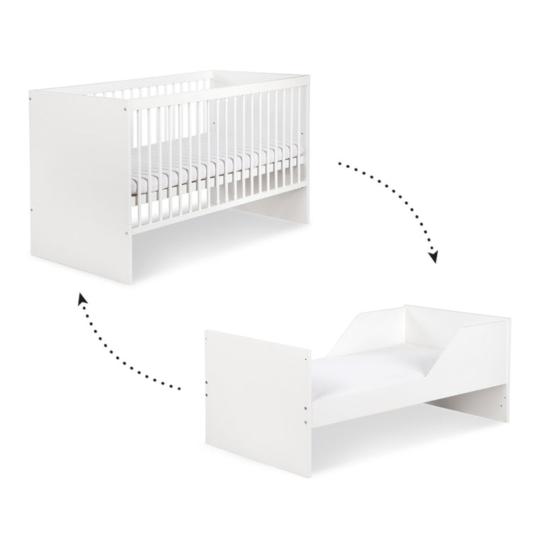 Lit bébé évolutif et commode à langer LittleSky by Klups Dalia - Blanc - vue 2