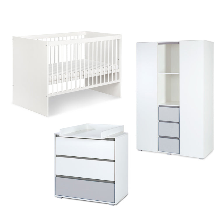 Chambre complète lit bébé - commode à langer - armoire 3 portes LittleSky by Klups Dalia - Blanc - vue 2