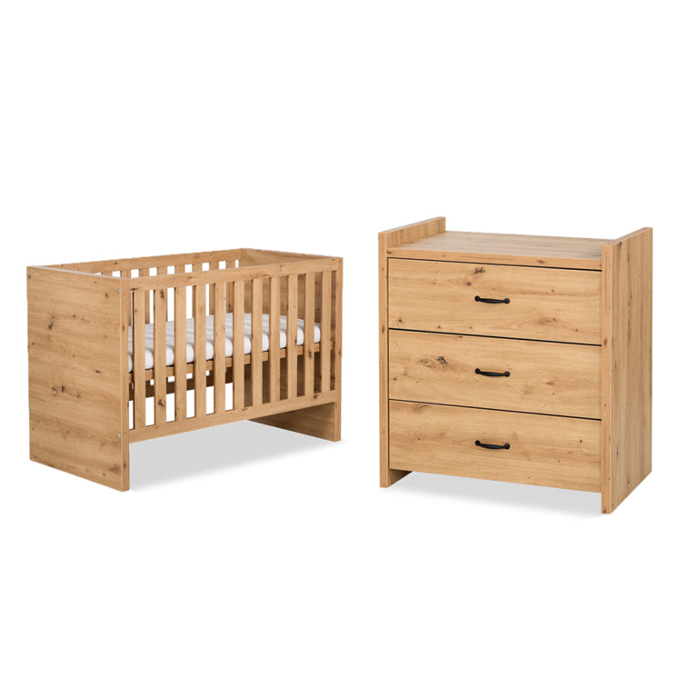 Lit bébé et Commode à langer LittleSky by Klups Amelia Oak Chêne