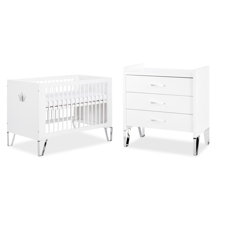 Lit bébé et Commode à langer LittleSky by Klups Blanka Blanc