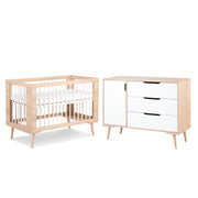 Lit bébé et Commode à langer LittleSky by Klups Sofie Hêtre et Blanc