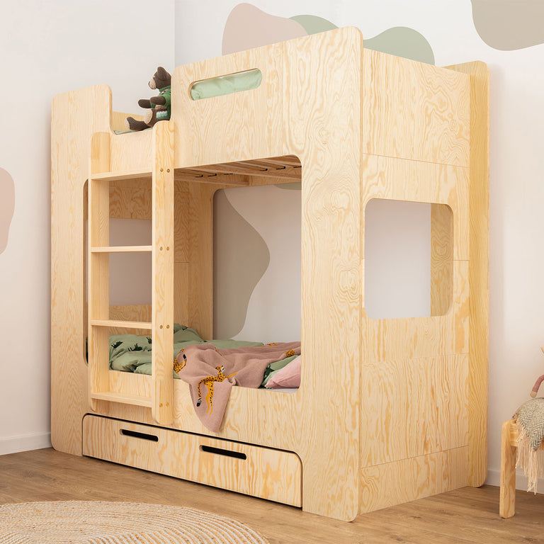 Lit superposé 70x140 échelle à gauche sommier et tiroir inclus Quentin Bois - vue 4