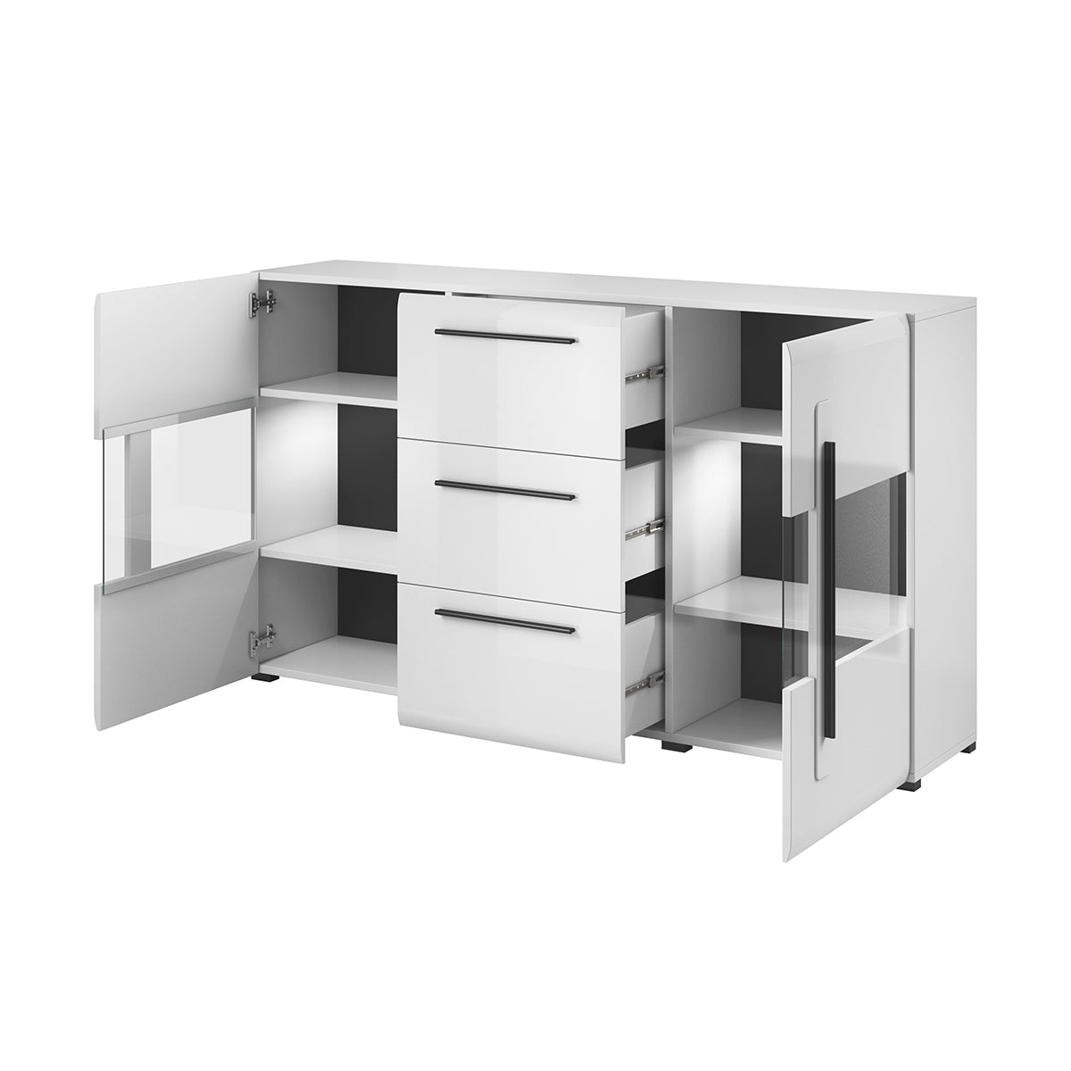 Buffet 2 portes 3 tiroirs avec LED Louis Blanc - vue 2