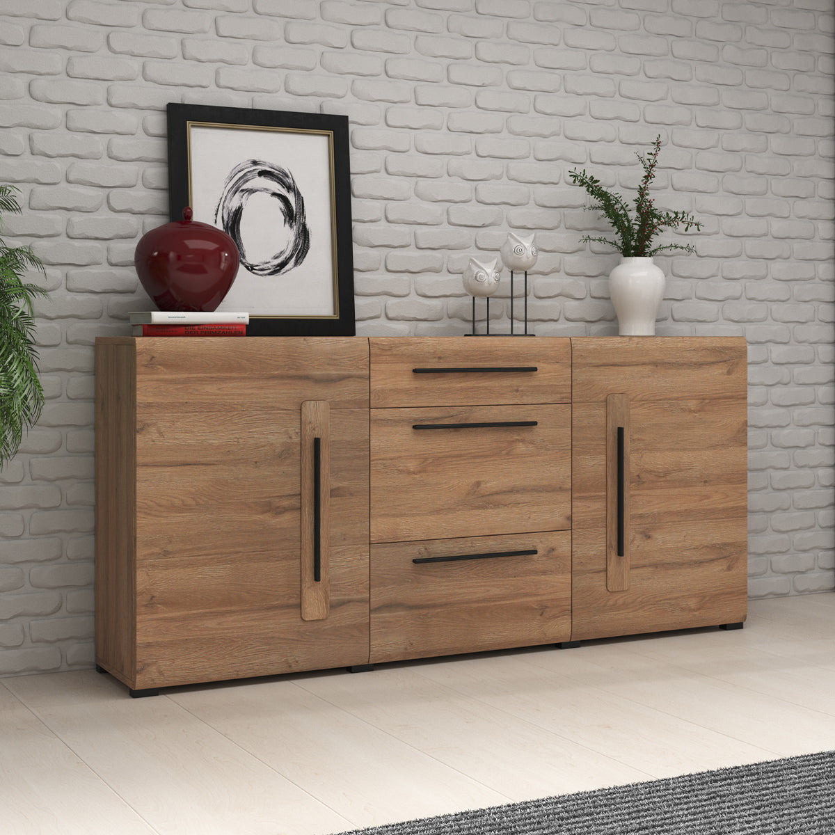 Buffet 2 portes 3 tiroirs Louis Bois - vue 2