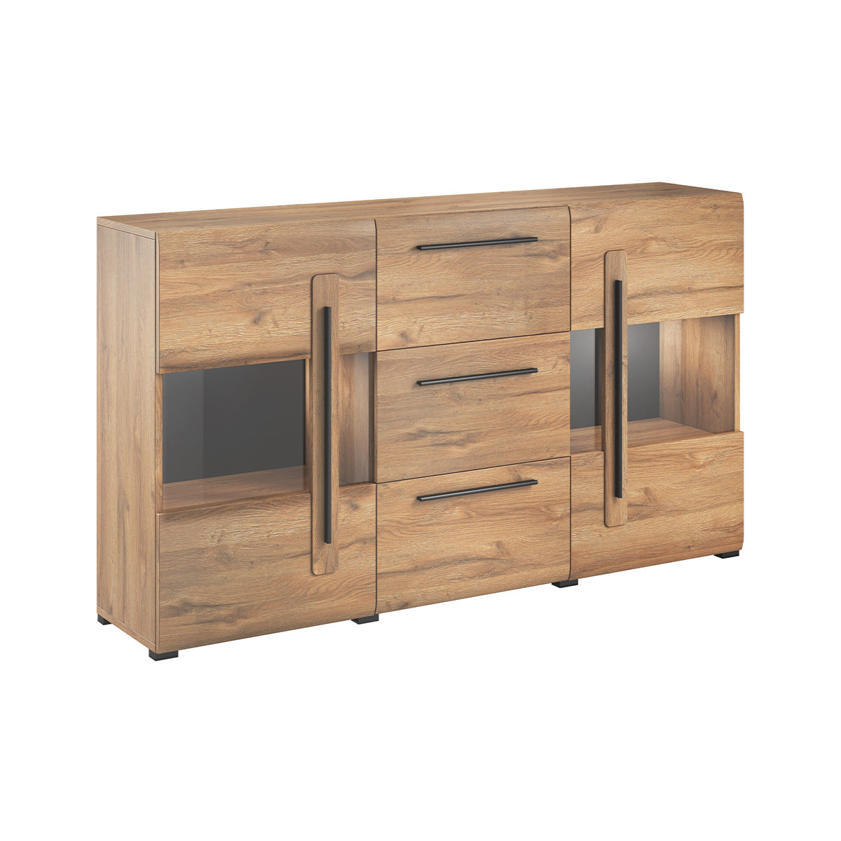 Buffet 2 portes 3 tiroirs avec LED Louis Bois