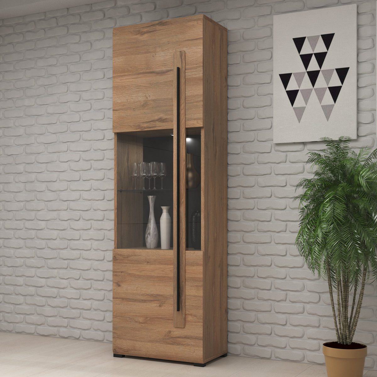 Vitrine 1 porte avec LED Louis Bois - vue 2