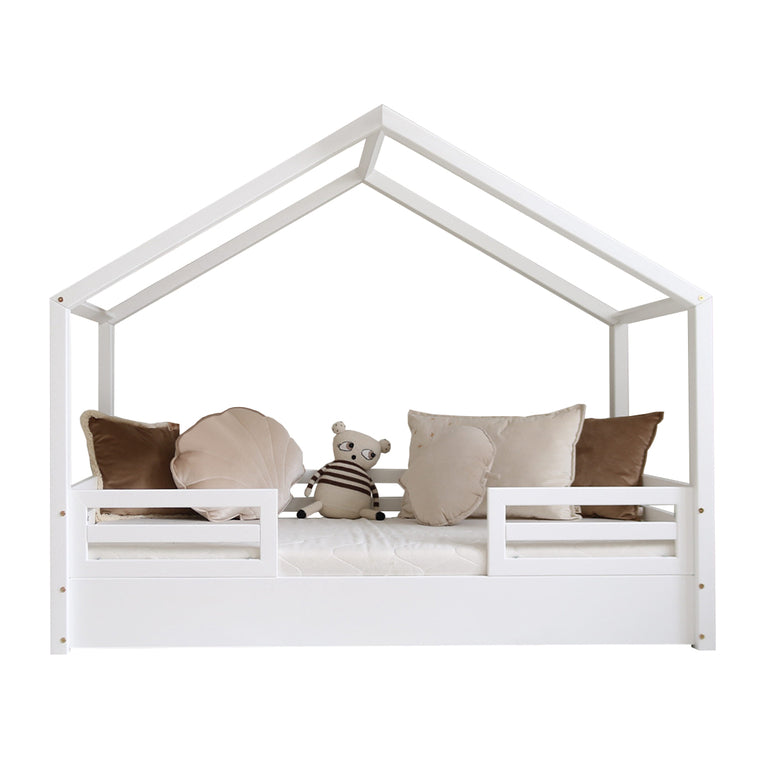Lit cabane 90x200 barrières et sommier inclus pieds 1 cm Lucile Blanc - vue 2