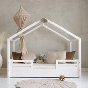 Lit cabane 90x190 barrières et sommier inclus pieds 1 cm Lucile Blanc