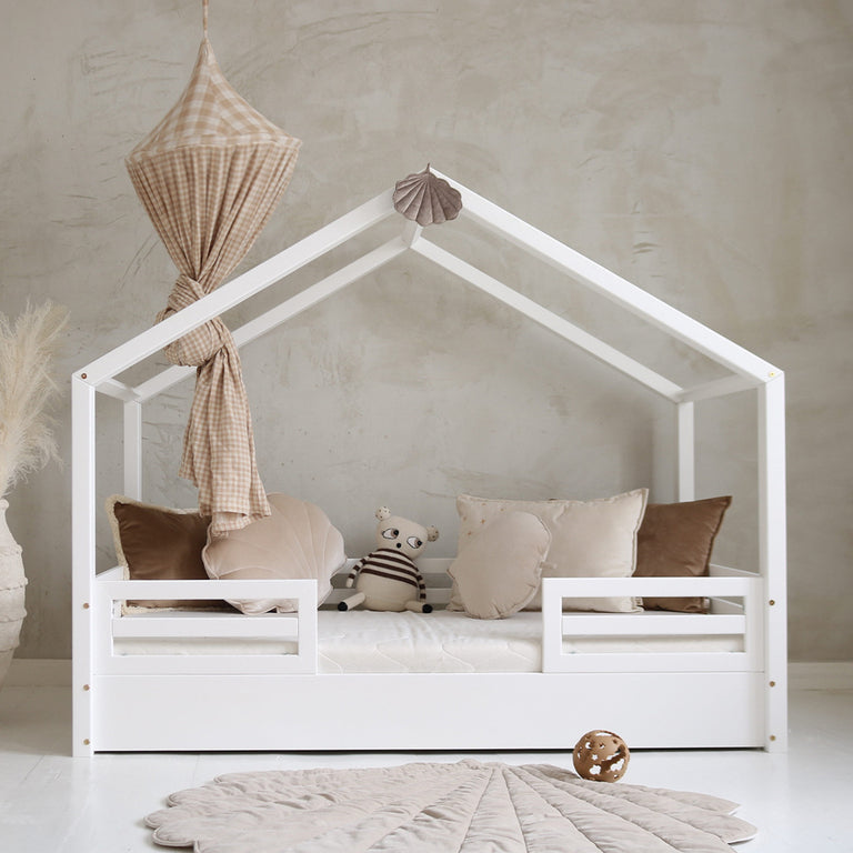 Lit cabane 90x190 barrières et sommier inclus pieds 1 cm Lucile Blanc