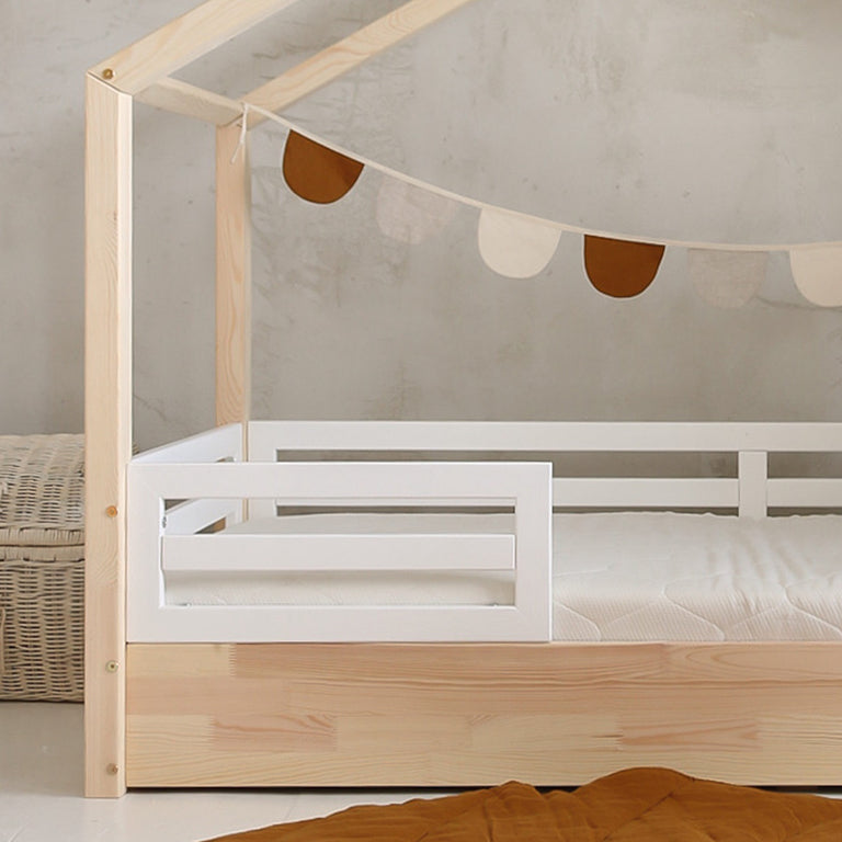 Lit cabane 90x190 barrières et sommier inclus pieds 1 cm Lucile Bois et blanc - vue 4