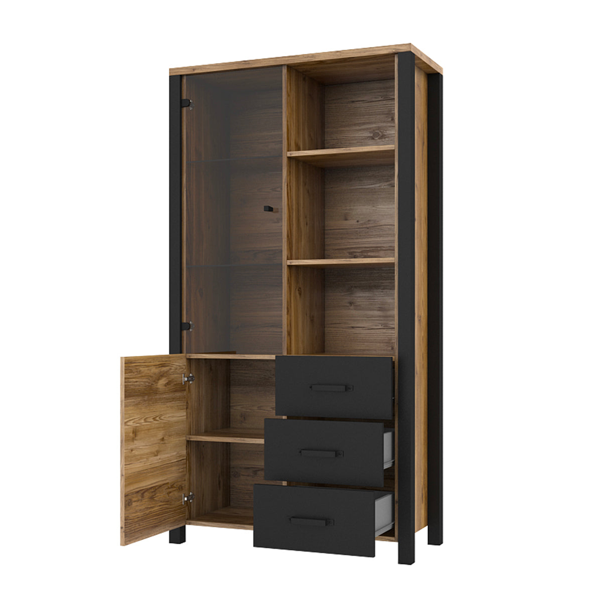 Vaisselier 2 portes 3 tiroirs Lyam Bois et Noir - vue 2