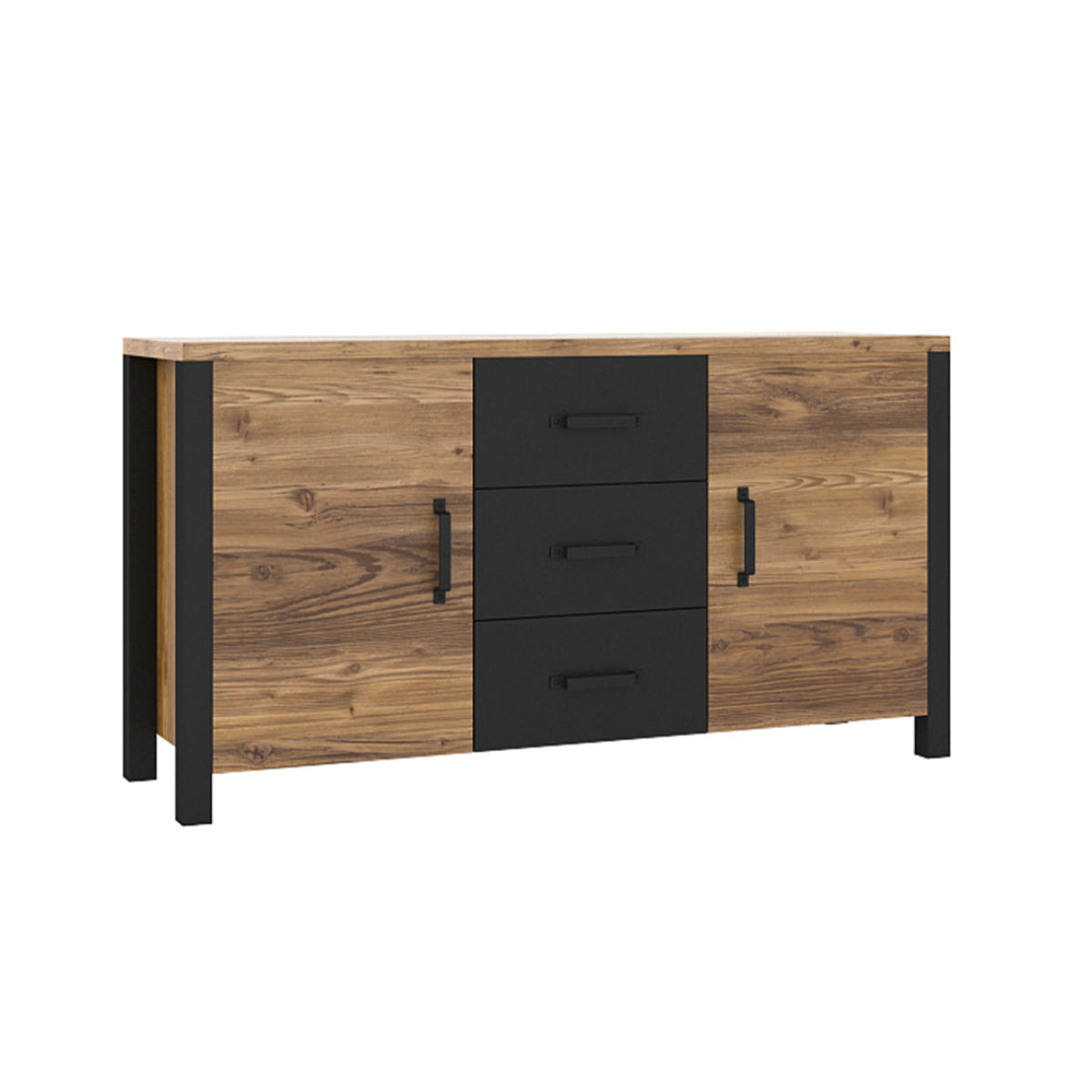 Buffet 2 portes 3 tiroirs Lyam Bois et Noir