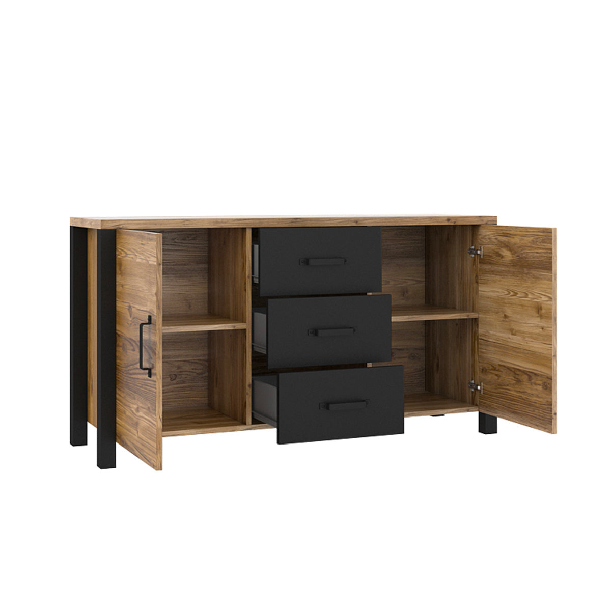 Buffet 2 portes 3 tiroirs Lyam Bois et Noir - vue 2