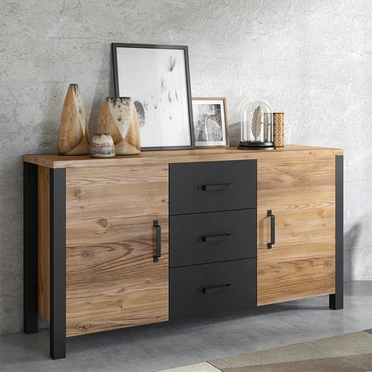 Buffet 2 portes 3 tiroirs Lyam Bois et Noir - vue 4