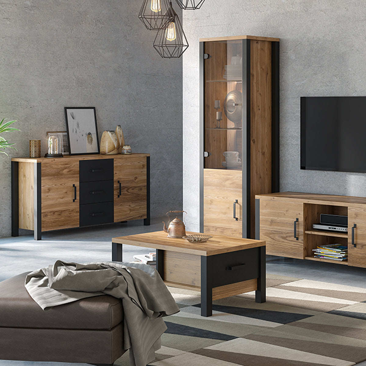 Buffet 2 portes 3 tiroirs Lyam Bois et Noir - vue 5