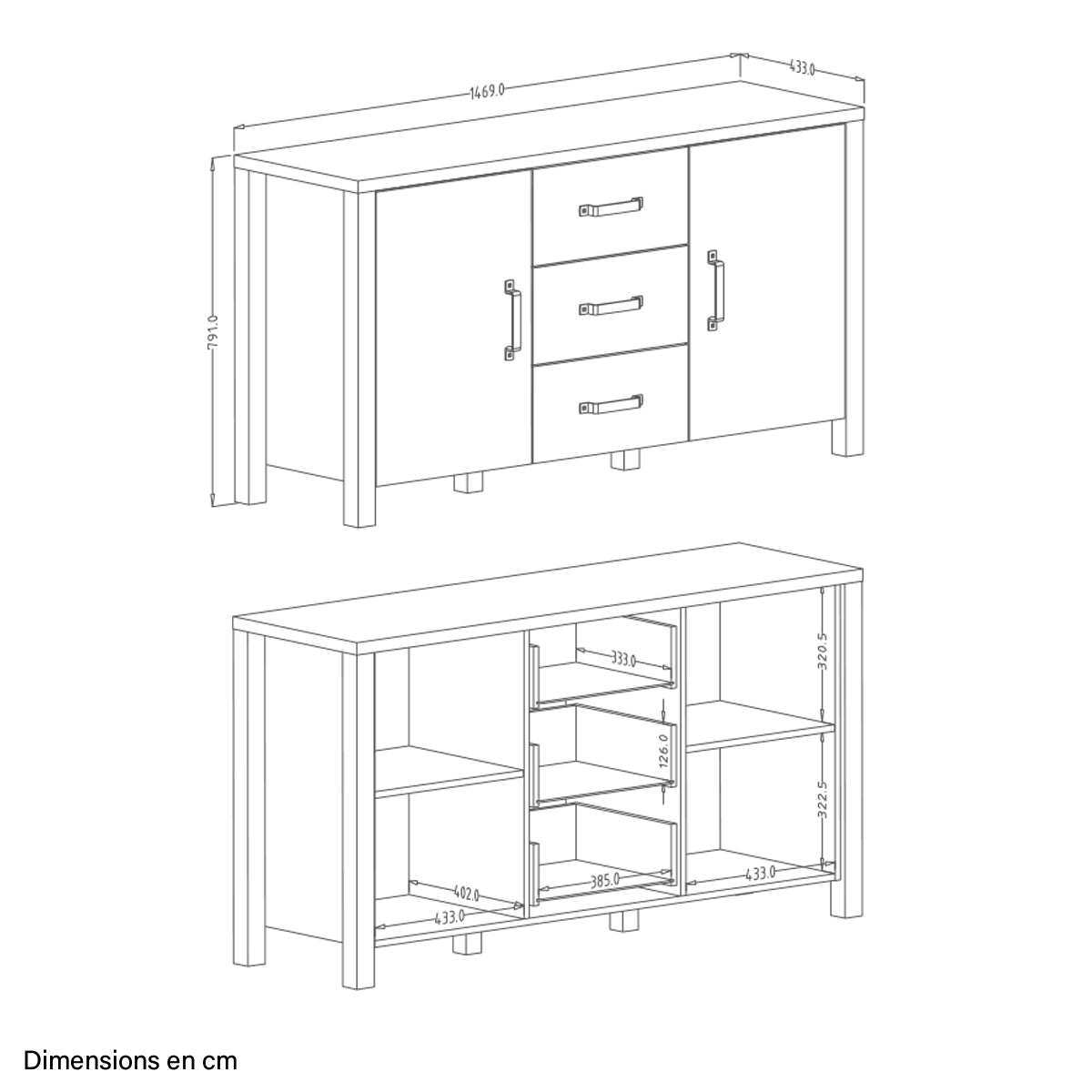 Buffet 2 portes 3 tiroirs Lyam Bois et Noir - vue 7