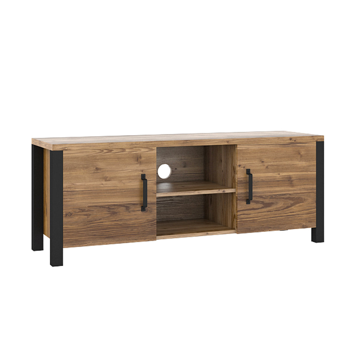 Meuble TV 2 portes 147 cm Lyam Bois et Noir