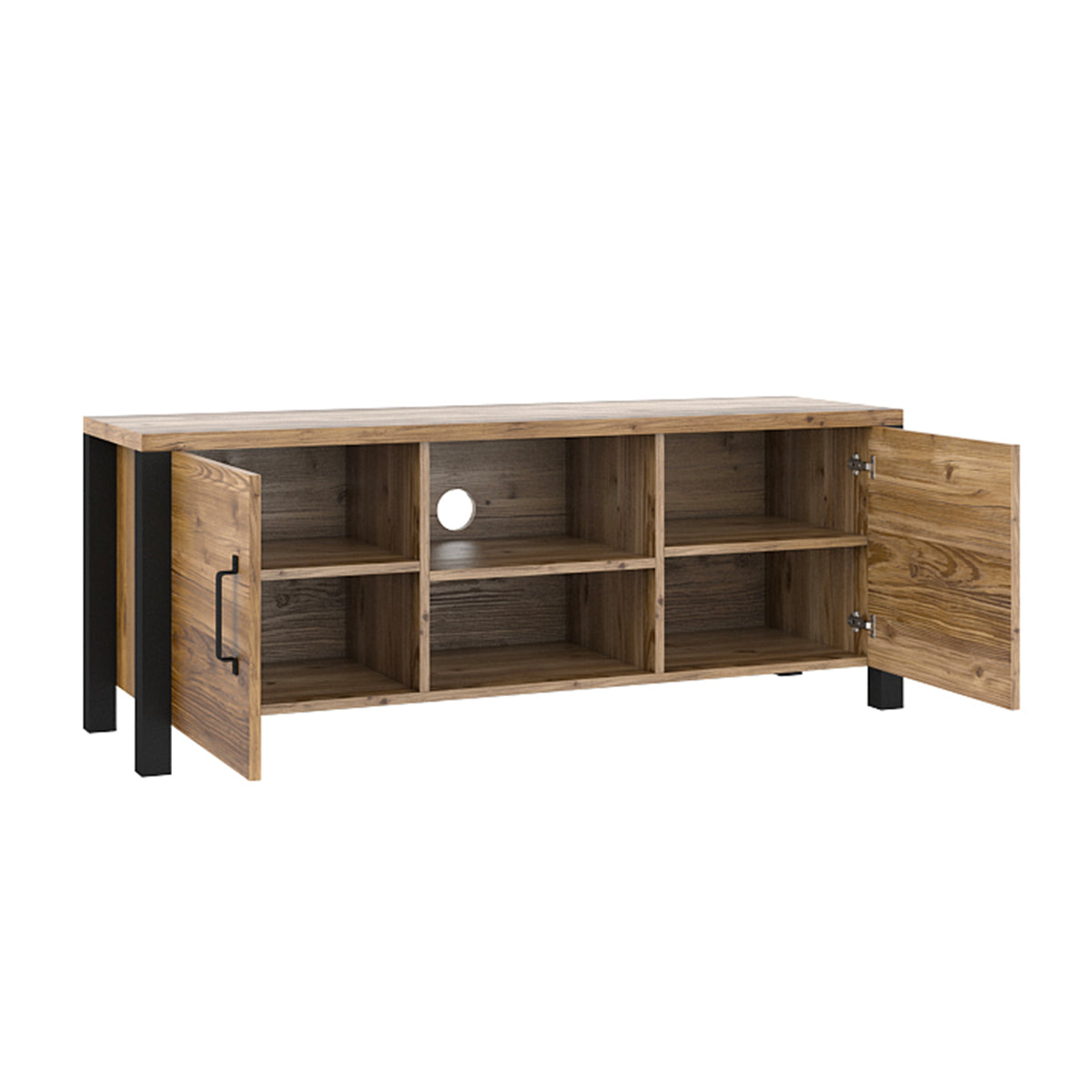 Meuble TV 2 portes 147 cm Lyam Bois et Noir - vue 2