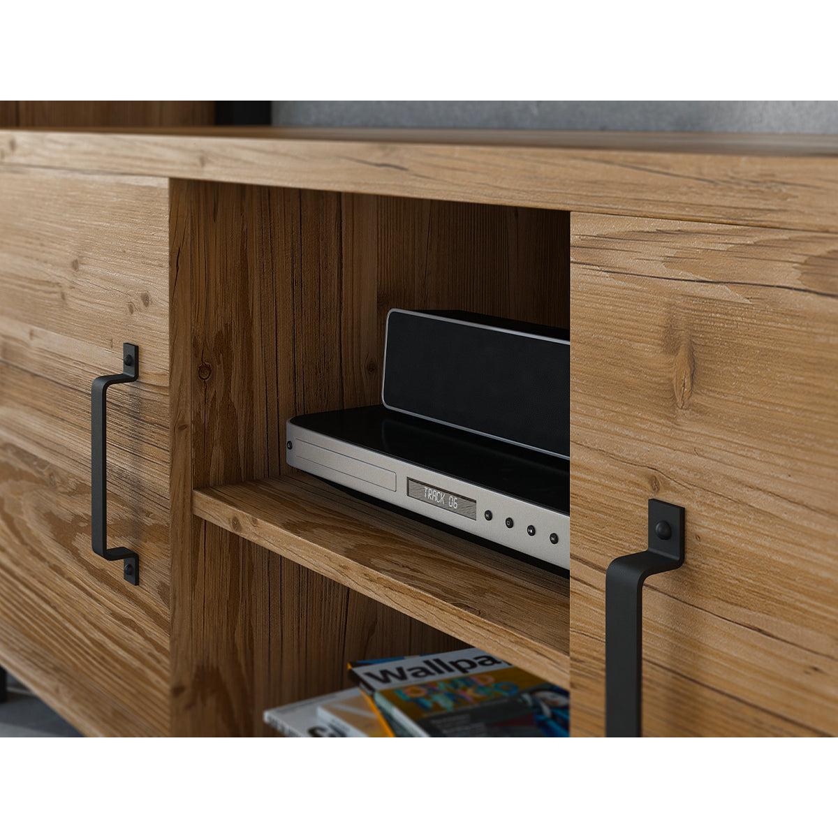 Meuble TV 2 portes 147 cm Lyam Bois et Noir - vue 5