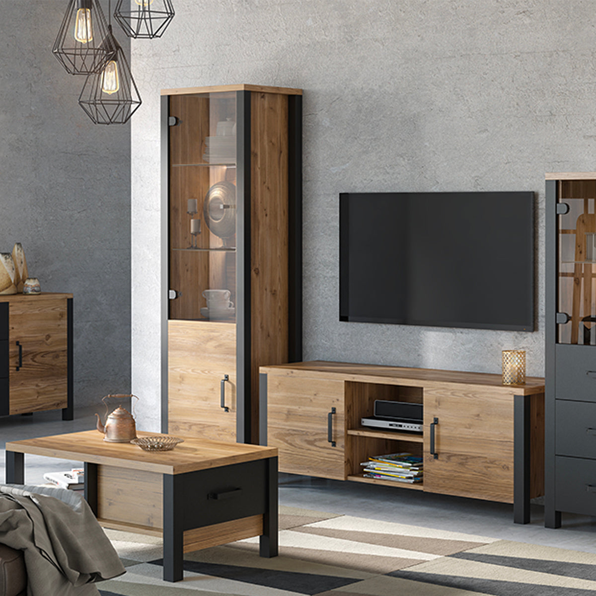 Meuble TV 2 portes 147 cm Lyam Bois et Noir - vue 6