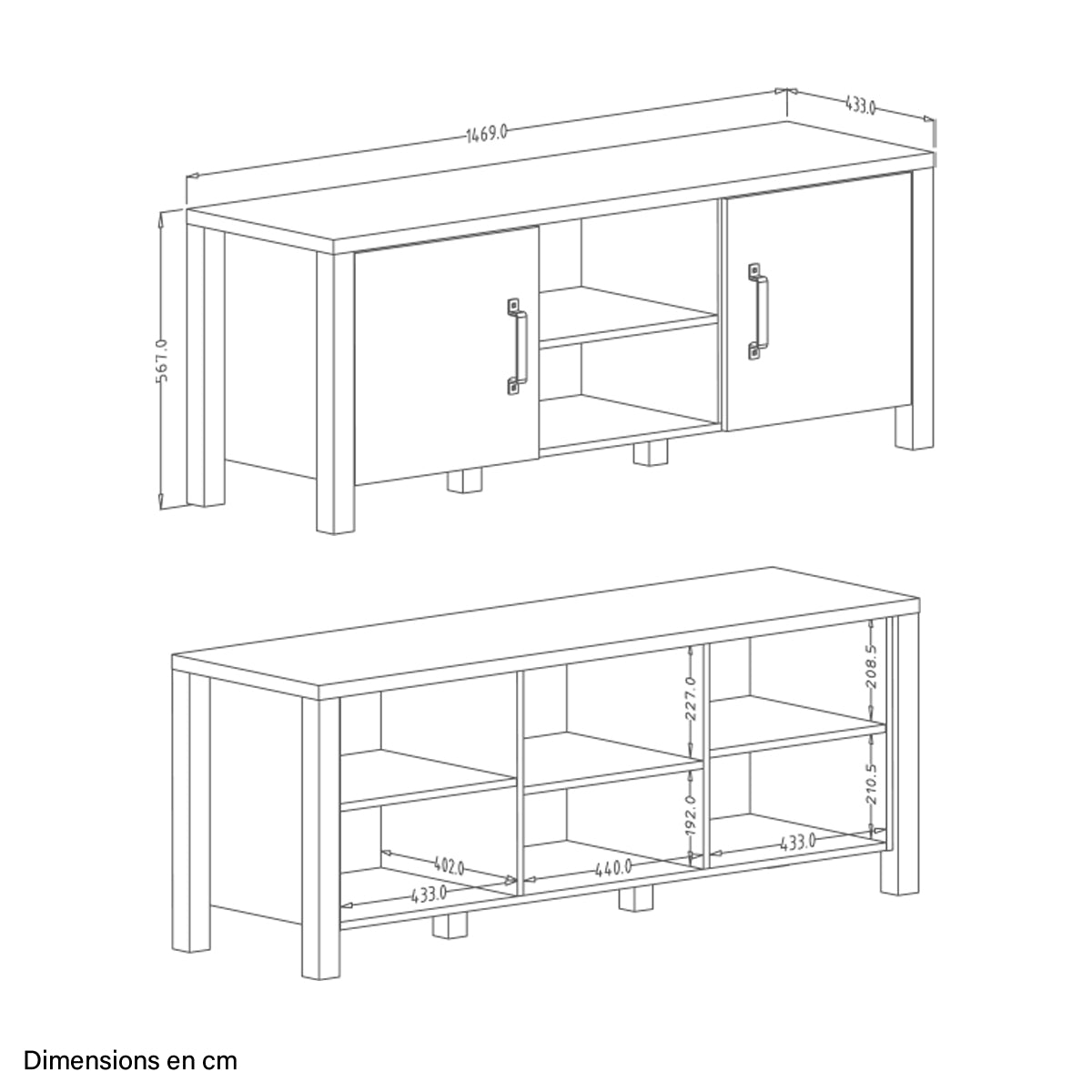 Meuble TV 2 portes 147 cm Lyam Bois et Noir - vue 8