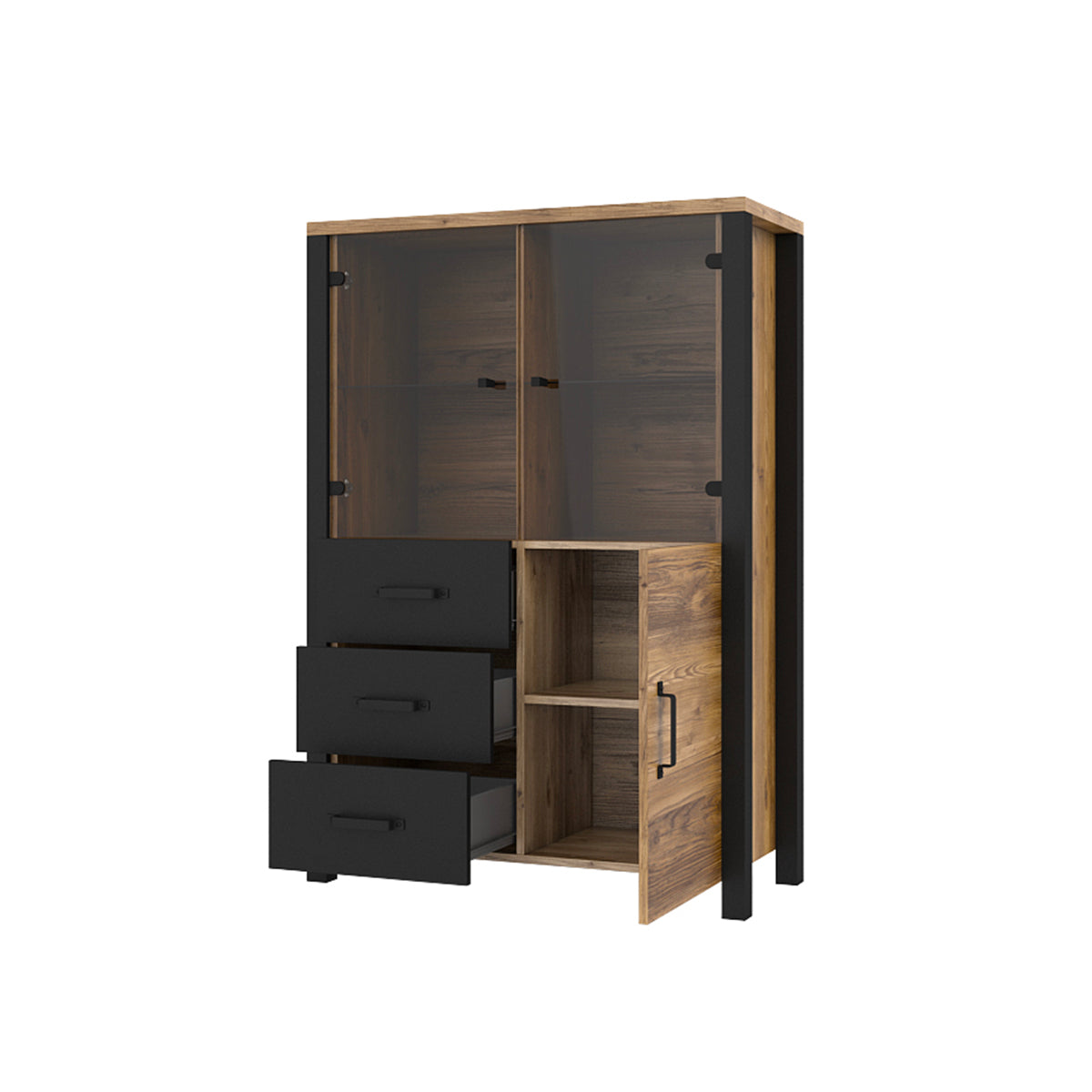 Vaisselier 3 portes 3 tiroirs Lyam Bois et Noir - vue 2
