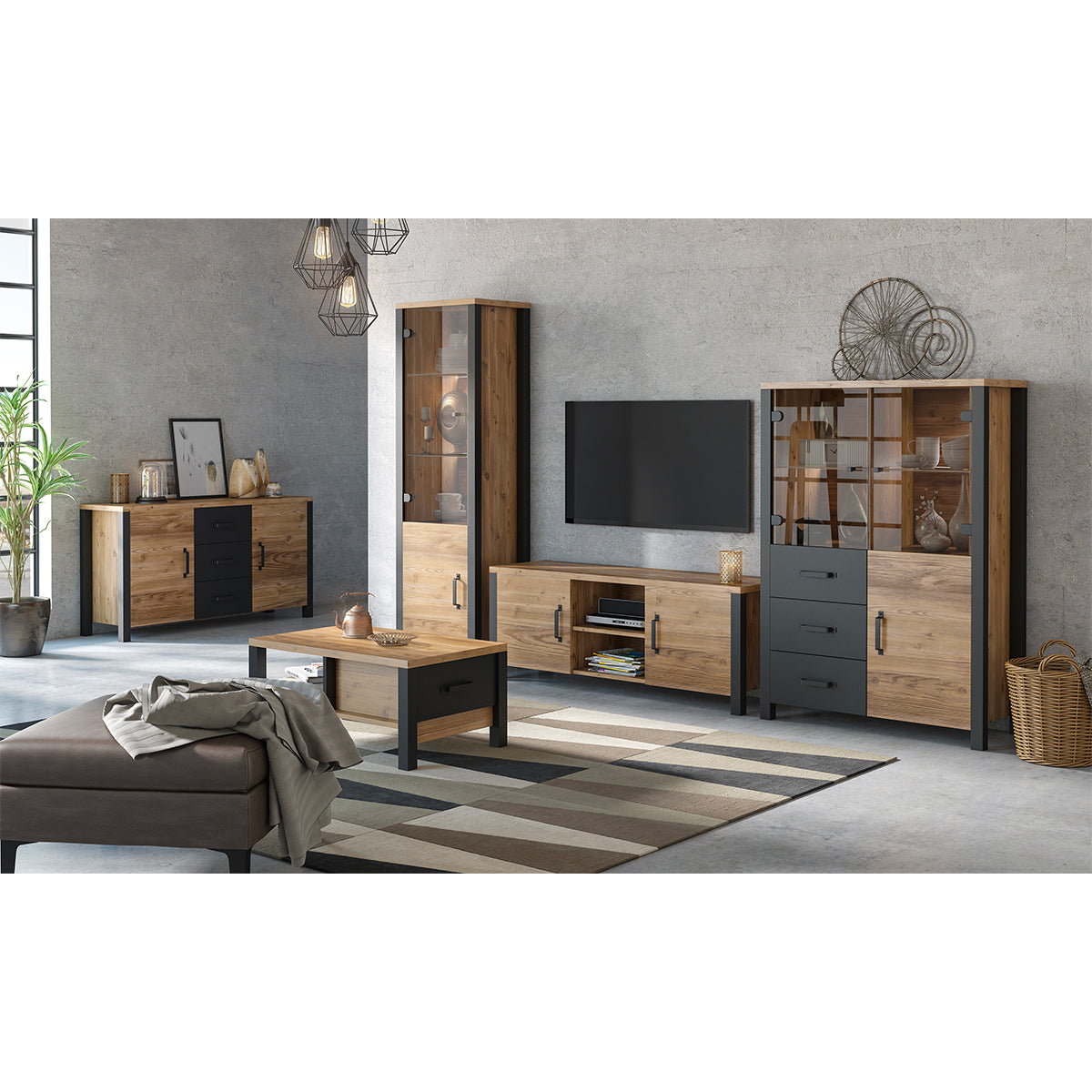 Vaisselier 3 portes 3 tiroirs Lyam Bois et Noir - vue 6