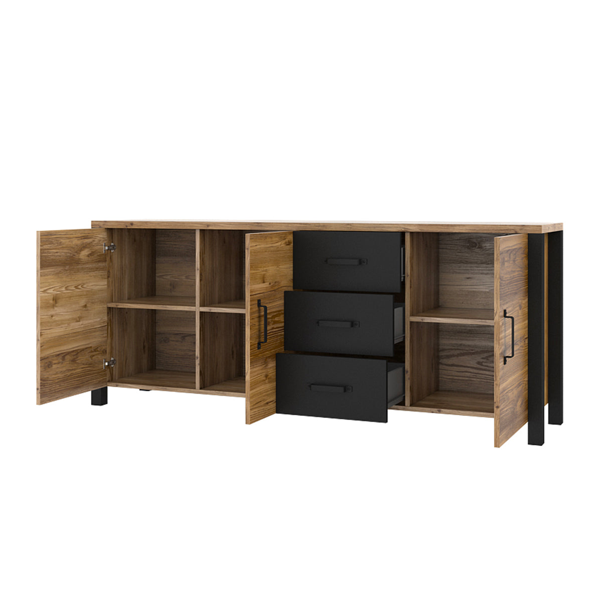 Buffet 3 portes 3 tiroirs Lyam Bois et Noir - vue 2