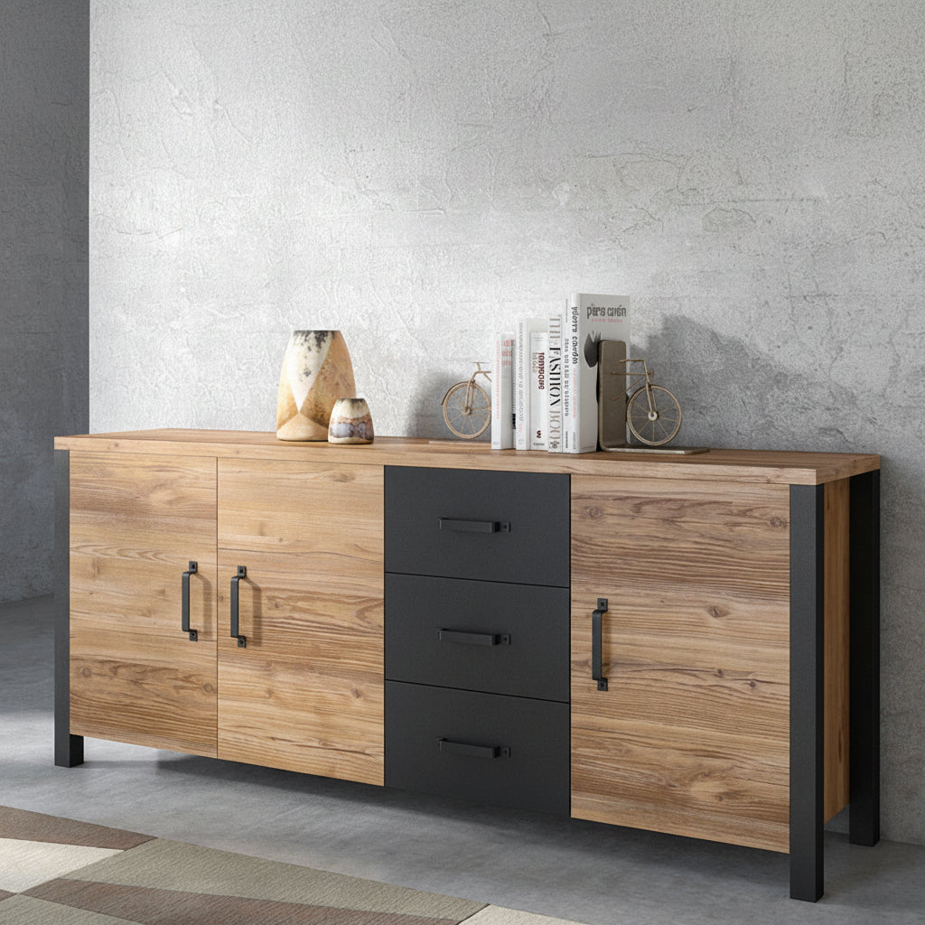 Buffet 3 portes 3 tiroirs Lyam Bois et Noir - vue 4