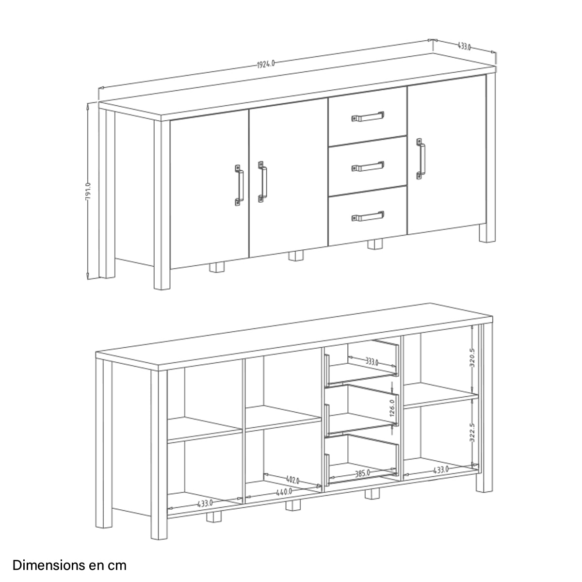 Buffet 3 portes 3 tiroirs Lyam Bois et Noir - vue 5