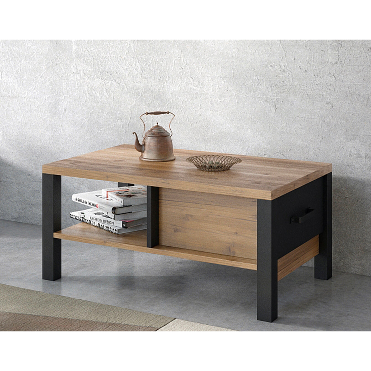 Table basse 1 tiroir Lyam Bois et Noir - vue 5