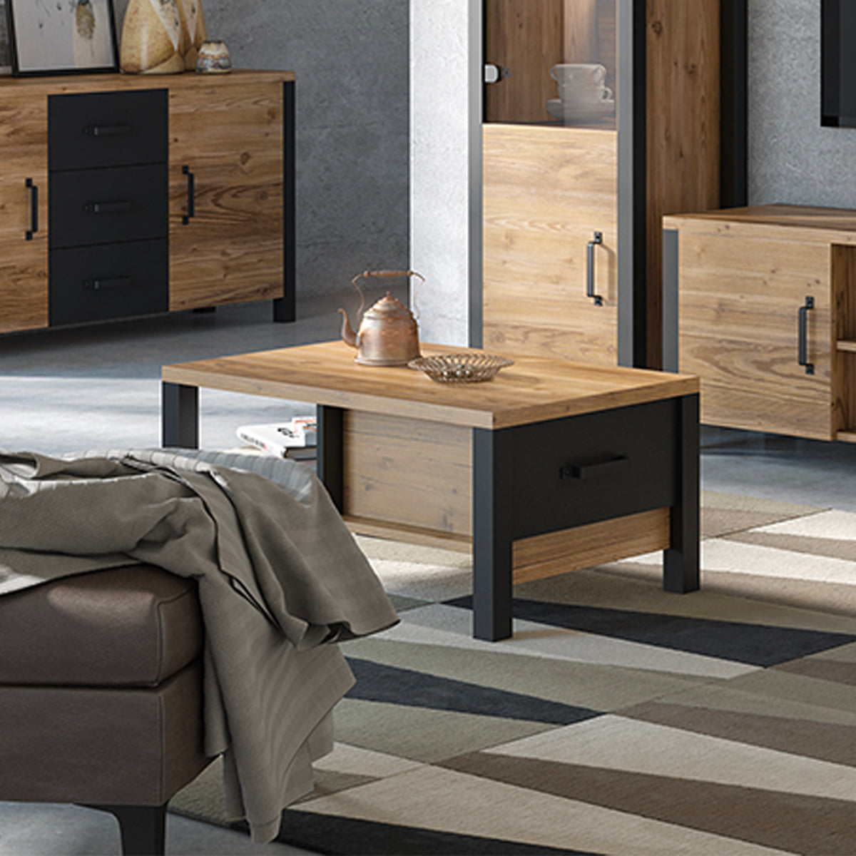 Table basse 1 tiroir Lyam Bois et Noir - vue 4