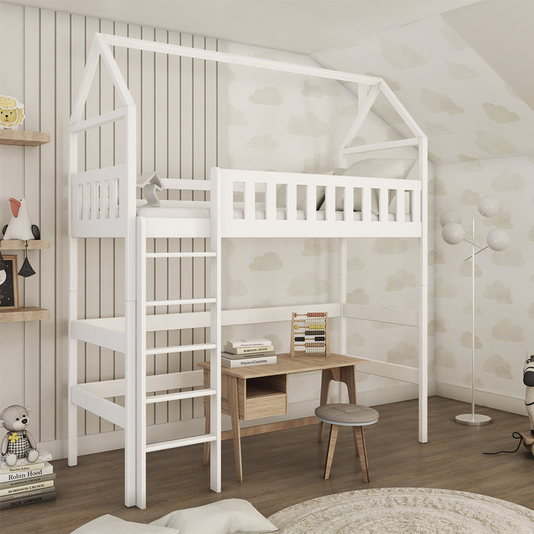 Lit cabane mi-hauteur 90x200 sommier inclus Maël Blanc - vue 3