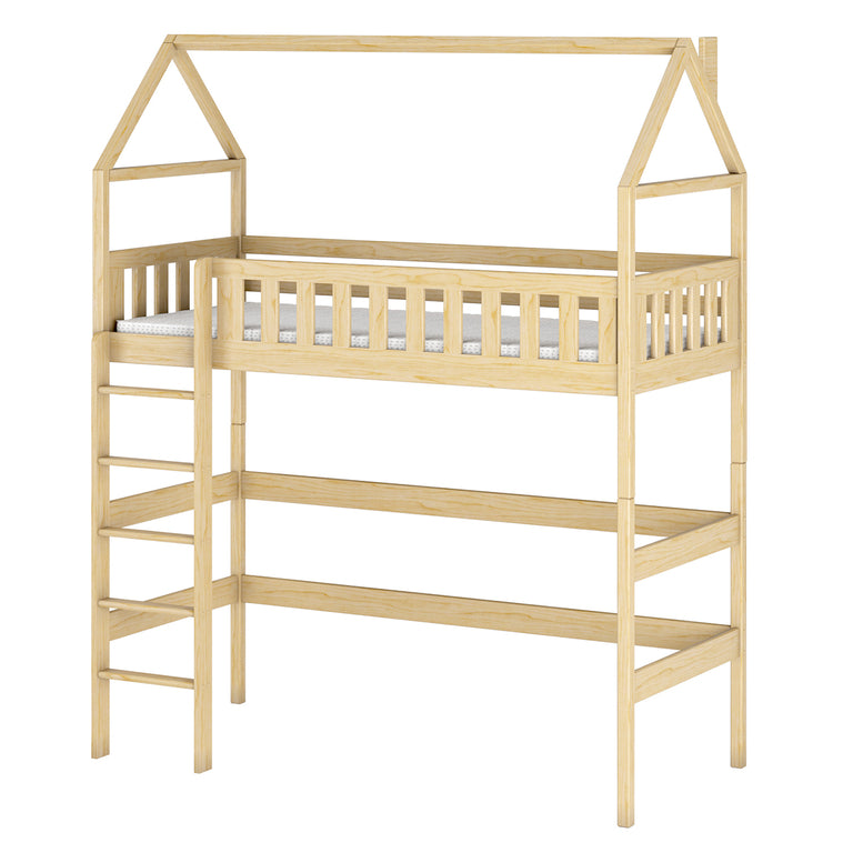 Lit cabane mi-hauteur 90x200 sommier inclus Maël Bois - vue 2