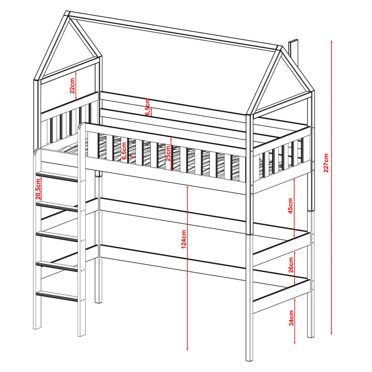 Lit cabane mi-hauteur 90x200 sommier inclus Maël Blanc - vue 5