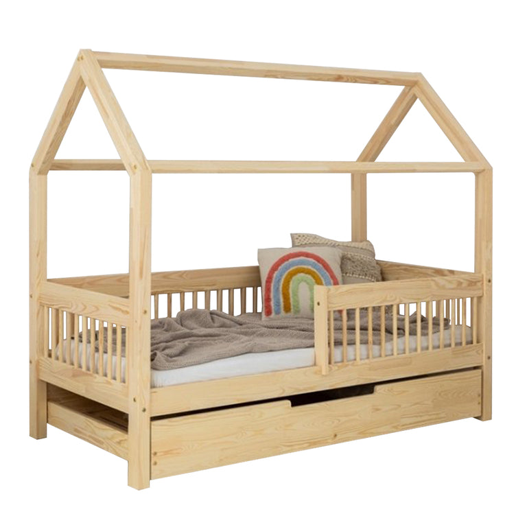 Lit cabane 90x190 sommier et tiroir inclus Maéva Bois - vue 2