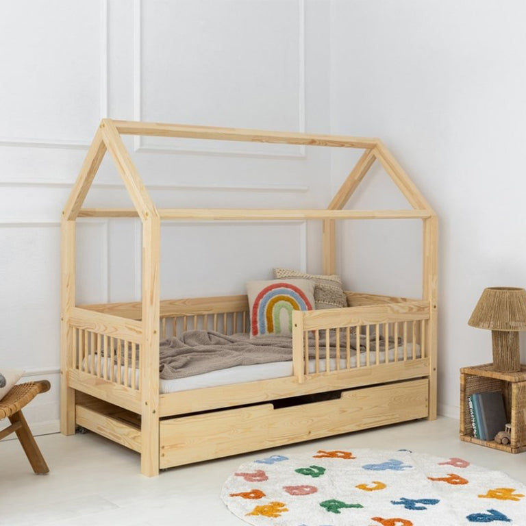 Lit cabane 90x200 sommier et tiroir inclus Maéva Bois