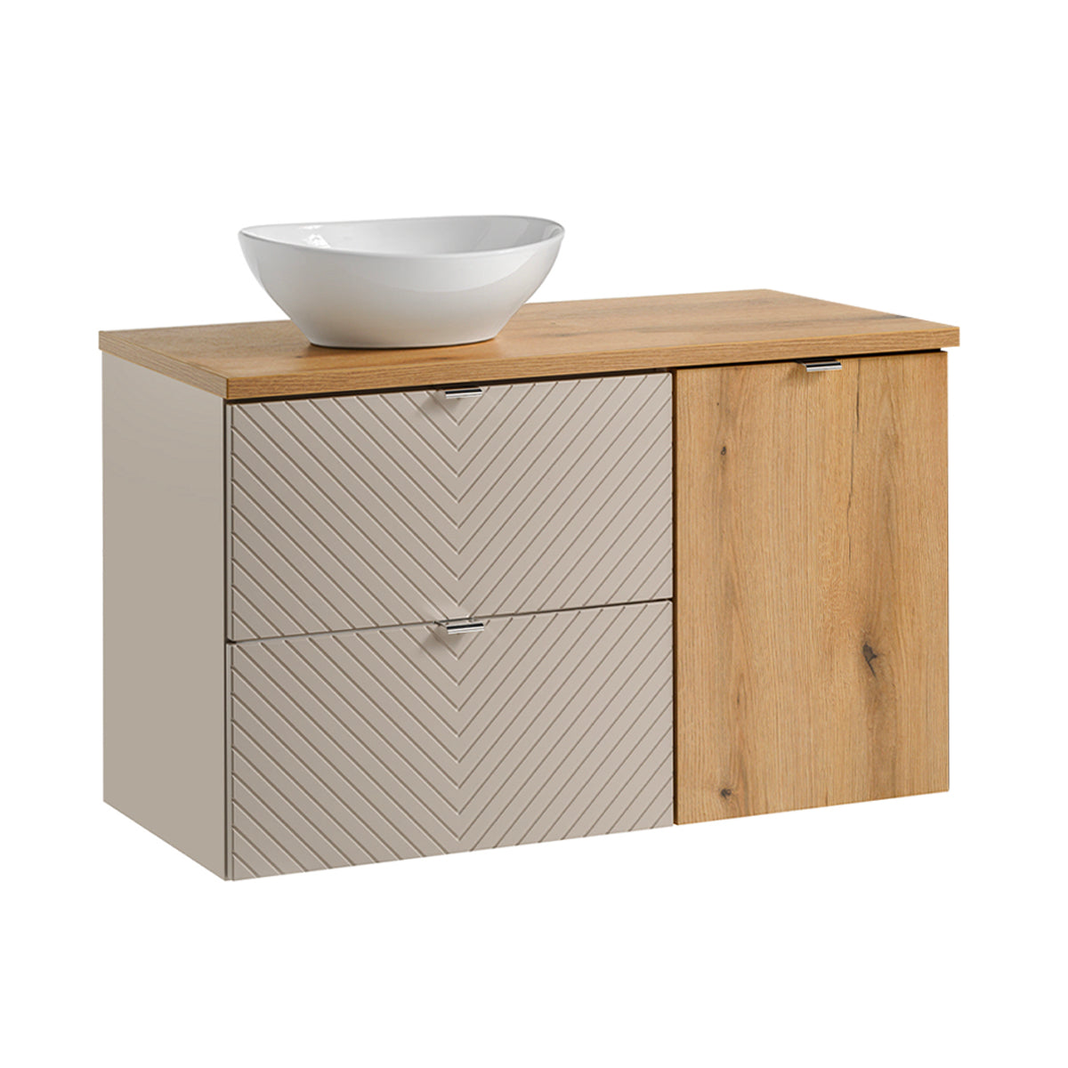 Meuble simple vasque 100cm 2 tiroirs panier à linge Manoa Cachemire et Bois - vue 2