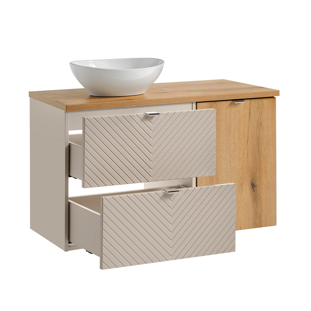 Meuble simple vasque 100cm 2 tiroirs panier à linge Manoa Cachemire et Bois - vue 3