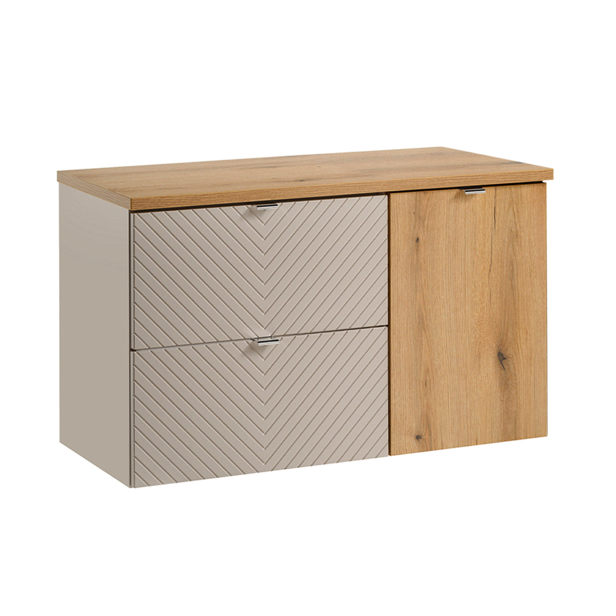 Meuble sous-vasque 100cm 2 tiroirs panier à linge Manoa Cachemire et Bois - vue 2
